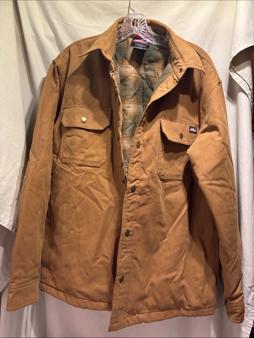 Dickies Brown Tan Duck Canvas Field Jacket Plaid Lining men’s